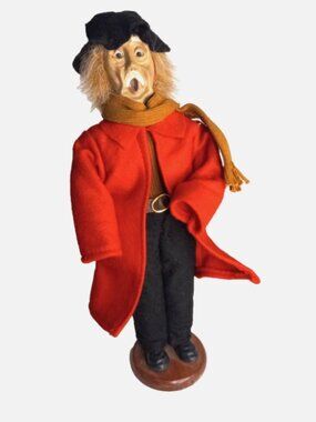 Vintage Handmade Christmas Caroler Man Folk Art Figure Red Coat AS IS